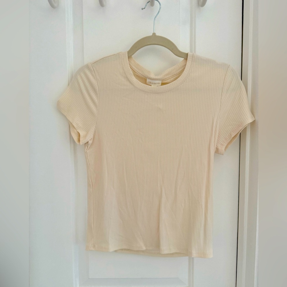 Splendid Cream Ribbed Short Sleeve Tee